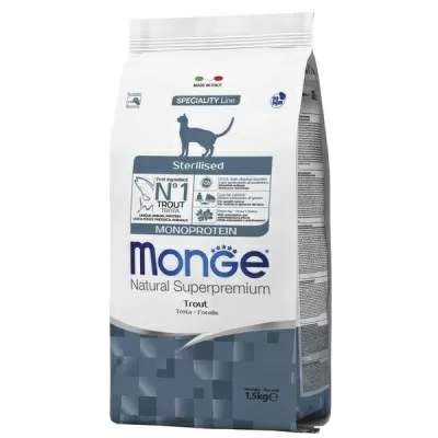 Monge Cat Monoprotein Sterilised Trout корм для стерилизованных кошек с форелью 1,5 кг в магазине LiveStor.ru