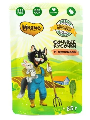 Мнямс сочные кусочки для кошек с кроликом «Фермерская ярмарка» линия Кот Федор 85г в магазине LiveStor.ru
