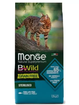 Monge Cat BWild GRAIN FREE беззерновой корм из тунца для стерилизованных кошек 1,5 кг в магазине LiveStor.ru