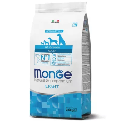 Monge Dog Speciality Light корм для собак всех пород низкокалорийный лосось с рисом 2,5 кг в магазине LiveStor.ru