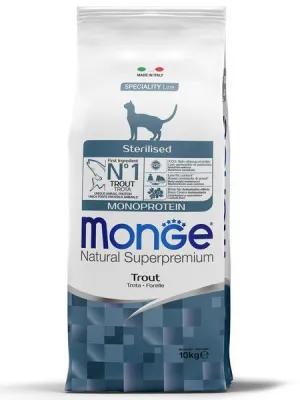 Monge Cat Monoprotein Sterilised корм для стерилизованных кошек с форелью 10 кг в магазине LiveStor.ru