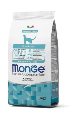 Monge Cat Monoprotein Sterilised Merluzzo корм для стерилизованных кошек с треской 1,5 кг в магазине LiveStor.ru