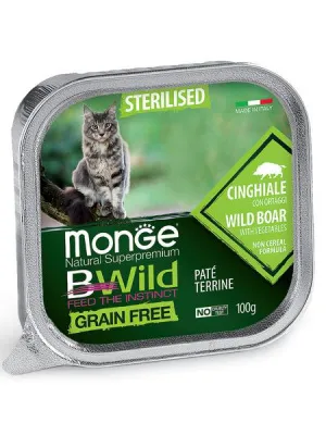 Monge Cat BWild GRAIN FREE беззерновые консервы из кабана с овощами для стерилизованных кошек 100г в магазине LiveStor.ru