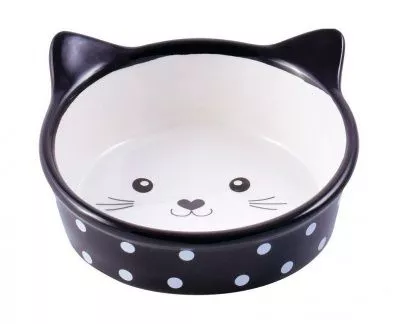КерамикАрт миска керамическая для кошек 250 мл Мордочка кошки черная в горошек в магазине LiveStor.ru