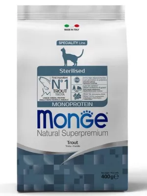 Monge Cat Monoprotein Sterilised Trout корм для стерилизованных кошек с форелью 400г в магазине LiveStor.ru