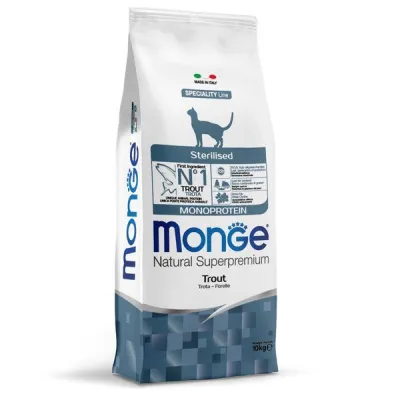 Monge Cat Monoprotein Sterilised корм для стерилизованных кошек с форелью 10 кг в магазине LiveStor.ru
