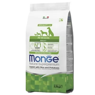Monge Dog Monoprotein корм для собак всех пород кролик с рисом и картофелем 2,5 кг в магазине LiveStor.ru