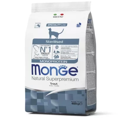 Monge Cat Monoprotein Sterilised Trout корм для стерилизованных кошек с форелью 400г в магазине LiveStor.ru
