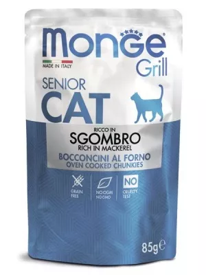 Monge Cat Grill Pouch паучи для пожилых кошек эквадорская макрель 85г в магазине LiveStor.ru