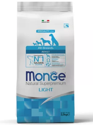 Monge Dog Speciality Light корм для собак всех пород низкокалорийный лосось с рисом 2,5 кг в магазине LiveStor.ru