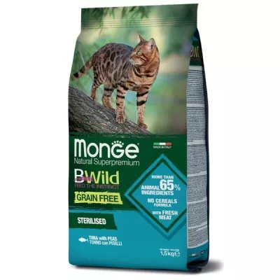 Monge Cat BWild GRAIN FREE беззерновой корм из тунца для стерилизованных кошек 1,5 кг в магазине LiveStor.ru