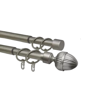 Телескопический двухрядный карниз, Наконечник Орех, Матовый никель, Ø16/19мм ,160-320см в магазине LiveStor.ru