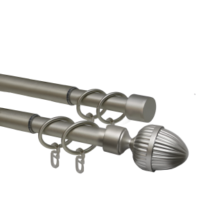 Телескопический двухрядный карниз, Наконечник Орех, Матовый никель, Ø16/19мм ,160-320см - LiveStor.ru