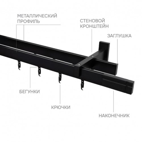 Карниз для штор двухрядный Хай Тек Кросс черный 300 см - LiveStor.ru