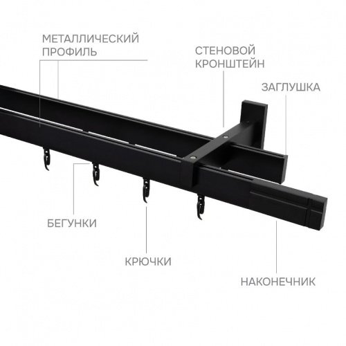 Карниз для штор двухрядный Хай Тек Кросс черный 340 см - LiveStor.ru